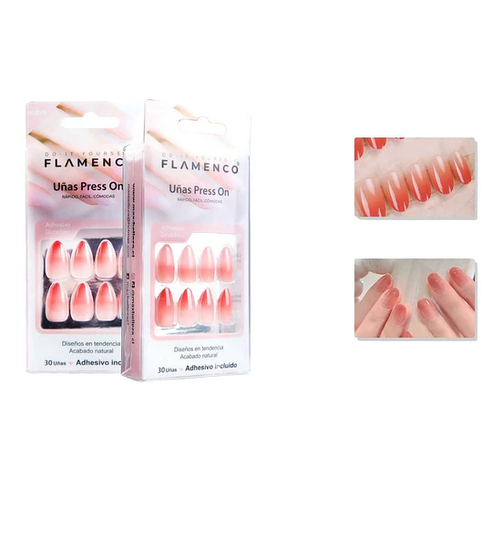 Uñas Press On Flamenco 30 Piezas