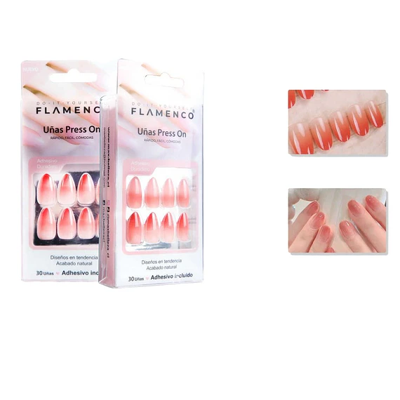 Uñas Press On Flamenco 30 Piezas