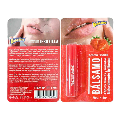 Bálsamo Labial Hidratante Frutilla BUBBALUU - BUBBALUU | Chuy's Beautys