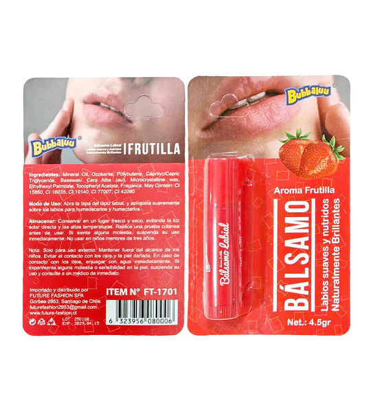 Bálsamo Labial Hidratante Frutilla BUBBALUU