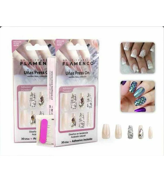 Uñas Press On Hipoalergénicas Flamenco