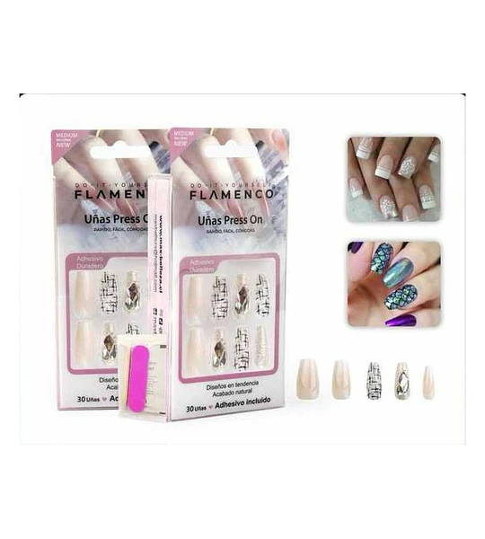 Uñas Press On Flamenco Hipoalergénicas