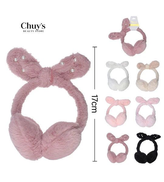 Diadema de Peluche con Lazos y Perlas