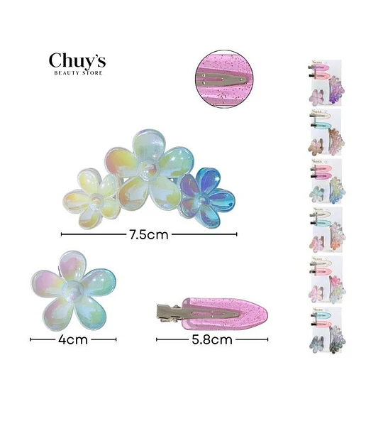 Set de Pinzas para Cabello con Flores