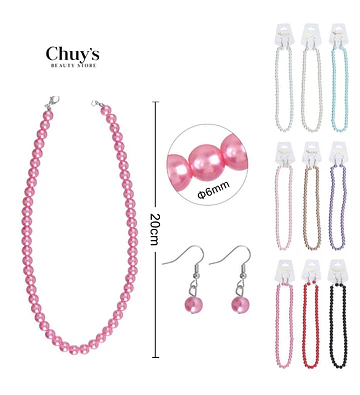 Collar De Perlas Rosa Con Aretes - Chuys Beautys | Chuy's Beautys Store