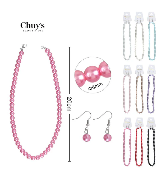 Collar De Perlas Rosa Con Aretes