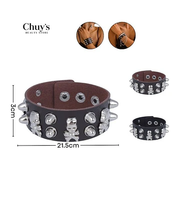 Pulsera De Cuero Con Calaveras - Chuys Beautys | Chuy's Beautys Store