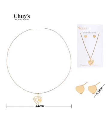 Set Collar y Aretes Corazón Dorado - Chuys Beautys | Chuy's Beautys Store