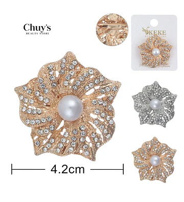 Broche Floral con Perla y Brillantes - Chuys Beautys | Chuy's Beautys Store