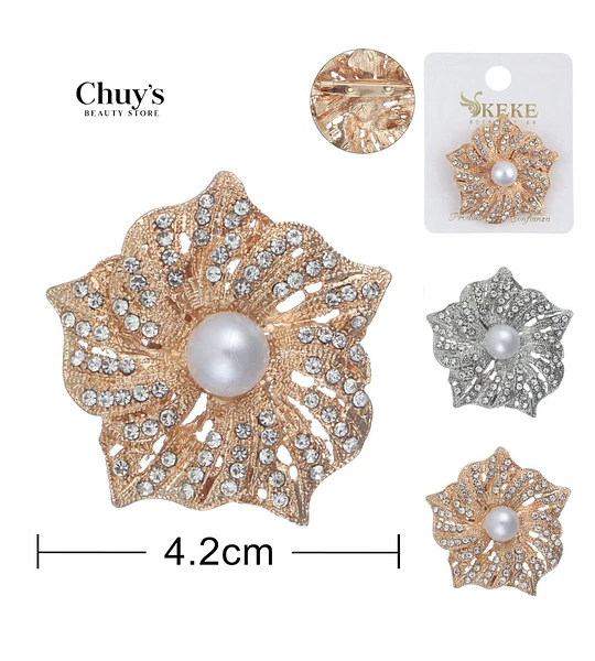 Broche Floral con Perla y Brillantes