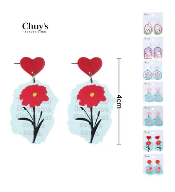 Pendientes Flores con Corazón - Chuys Beautys | Chuy's Beautys Store