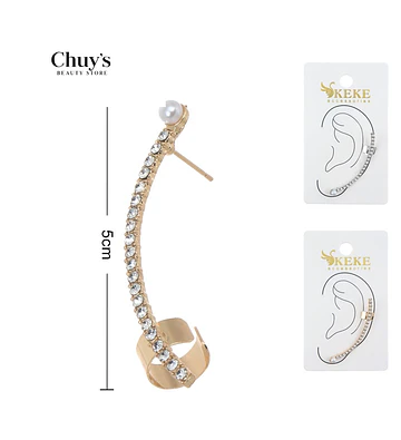 Pendiente Curvo con Perla y Brillantes - Chuys Beautys | Chuy's Beautys Store