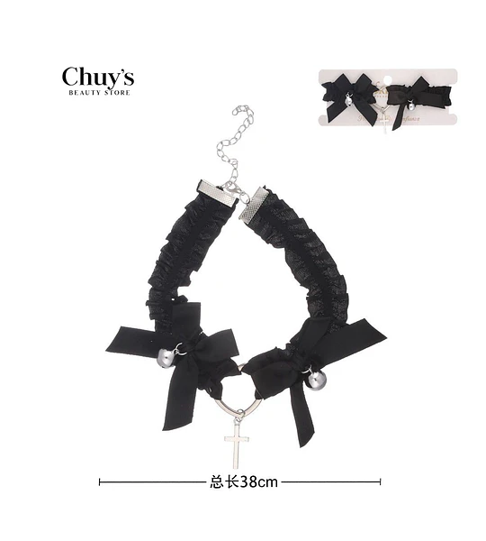 Collar De Raso Con Cruces Y Lazos