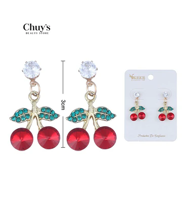 Pendientes De Cereza Con Cristales - Chuys Beautys | Chuy's Beautys Store
