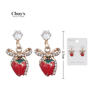Pendientes De Fresa Con Brillo - Chuys Beautys | Chuy's Beautys Store