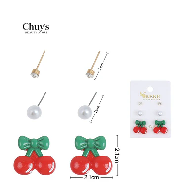 Pendientes De Cereza Con Perlas - Chuys Beautys | Chuy's Beautys Store