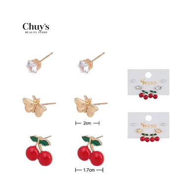 Pendientes Con Diseño De Cereza Y Mariposa - Chuys Beautys | Chuy's Beautys Store
