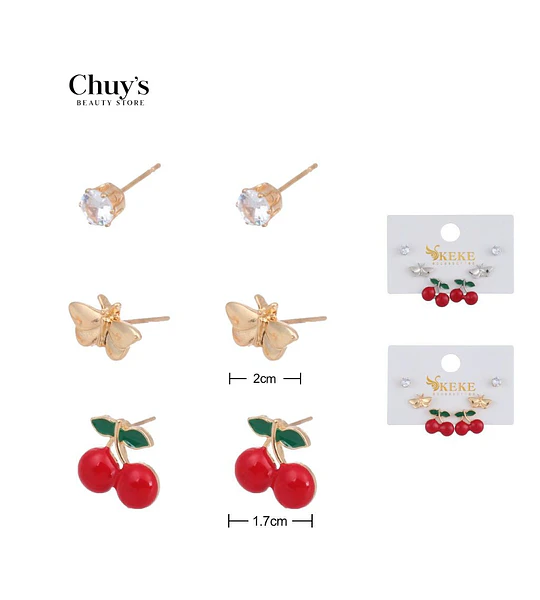 Pendientes Con Diseño De Cereza Y Mariposa