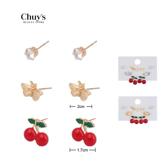 Pendientes Con Diseño De Cereza Y Mariposa
