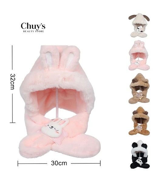 Gorro de Peluche con Orejas de Conejo