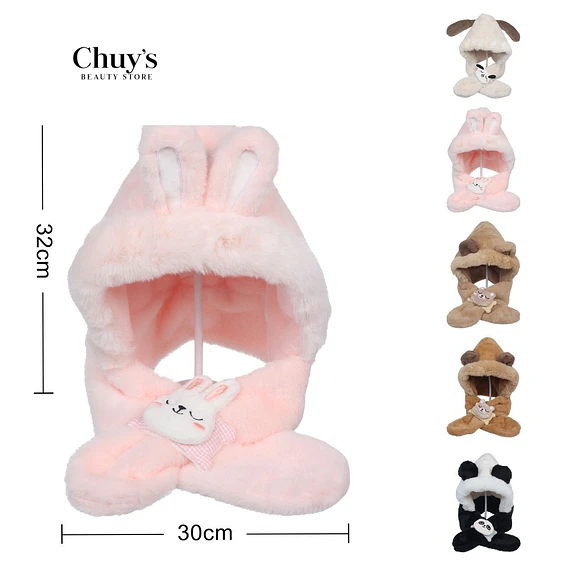 Gorro de Peluche con Orejas de Conejo