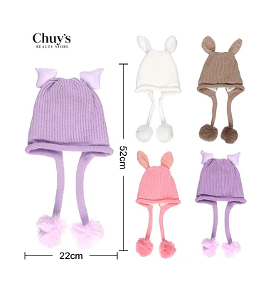 Gorro de Lana con Orejas y Pompones - Chuys Beautys | Chuy's Beautys Store