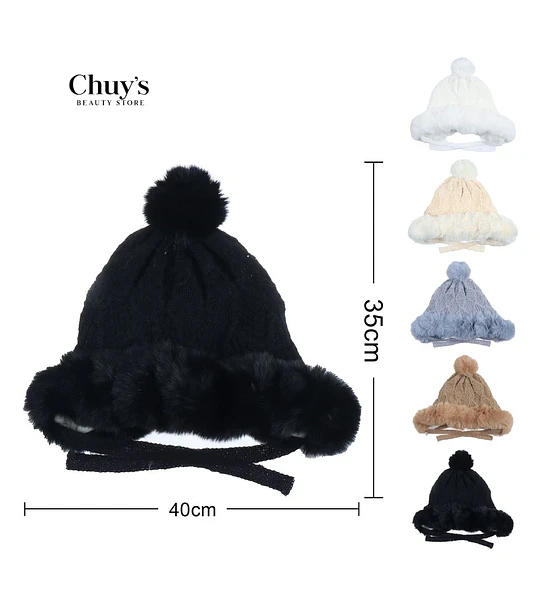 Gorro De Piel Sintética Con Pompon