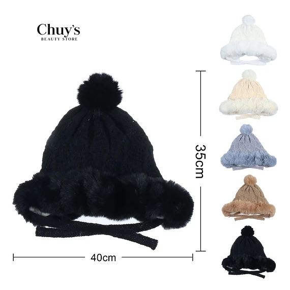 Gorro De Piel Sintética Con Pompon