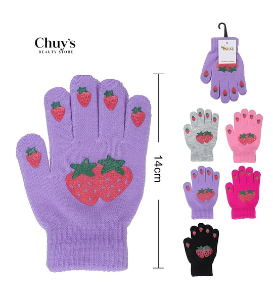 Guantes De Niña Con Diseño De Fresas