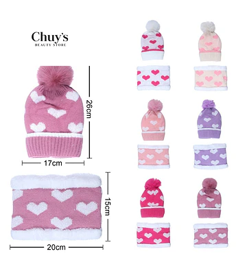 Gorro y Cuello de Lana con Corazones - Chuys Beautys | Chuy's Beautys Store