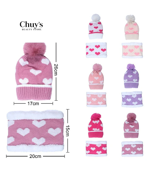 Gorro y Cuello de Lana con Corazones