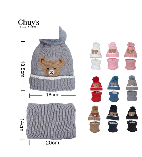 Gorro De Tejido Con Pompon Y Oso