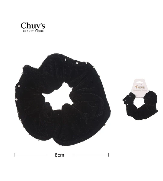 Scrunchie De Terciopelo Negro Con Perlas