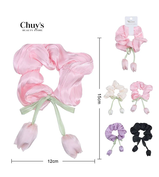 Scrunchie de Satén con Flores