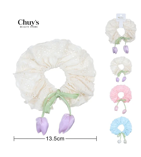 Scrunchie De Tela Con Flores