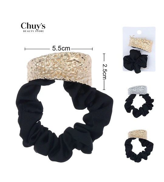Scrunchie De Tela Con Adorno Metálico