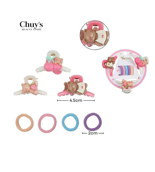 Set de Accesorios para Cabello con Pinzas y Gomas