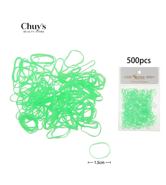 Gomitas Para Cabello Neon Verde 500 Pcs