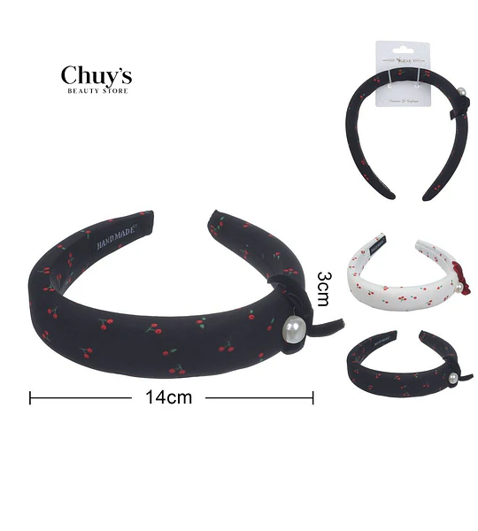 Diadema Con Perlas Y Estampado De Cereza