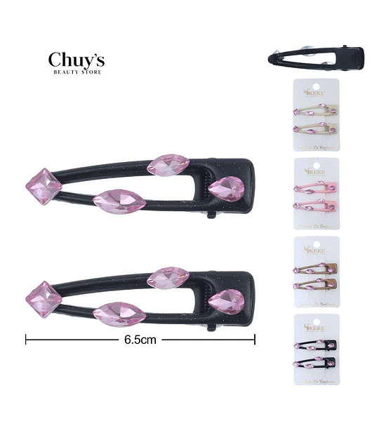 Pinza Para Cabello Con Cristales Rosa