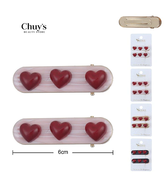 Pinza Para Cabello Corazones Rojos