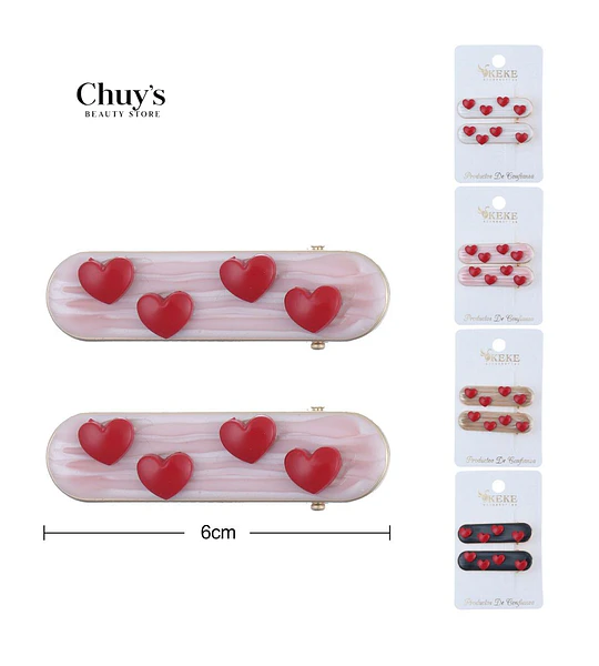Pinza Para Cabello Corazones Rojos