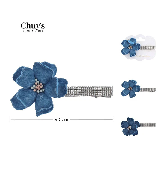 Pinza Para Cabello Con Flor Azul