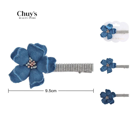 Pinza Para Cabello Con Flor Azul