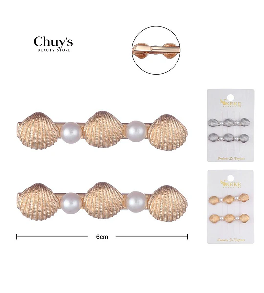 Pinza Para Cabello Con Conchas Y Perlas