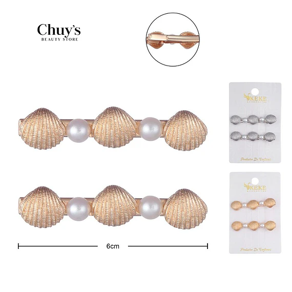 Pinza Para Cabello Con Conchas Y Perlas