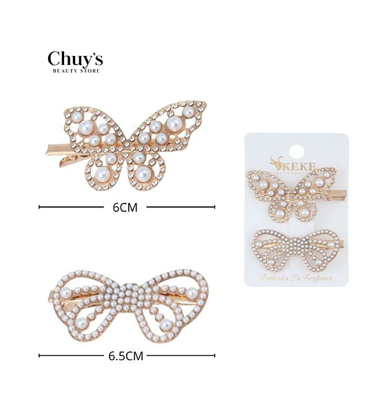 Pinza Para Cabello Mariposa Con Perlas