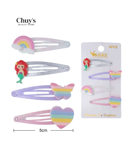 Pinzas Para Cabello Con Diseño De Sirena Y Arcoíris