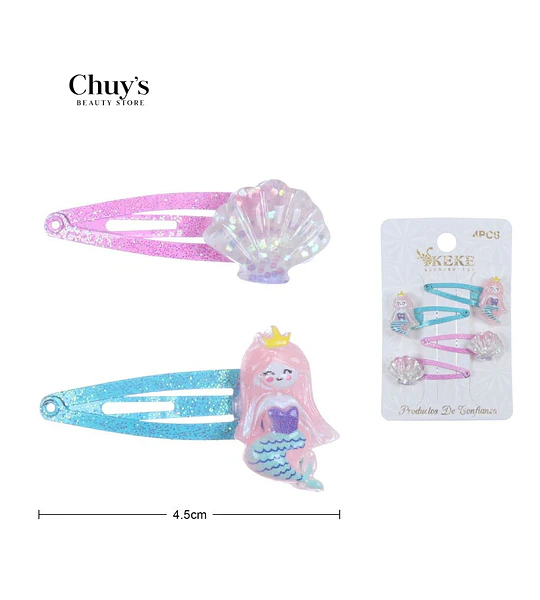 Pinza Para Cabello Sirena y Concha