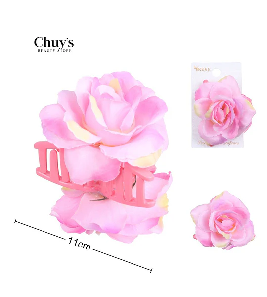 Pinza Para Cabello Con Flor Rosa